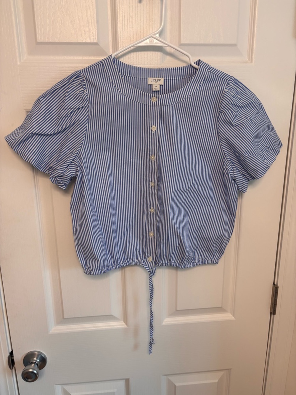 J. Crew Blue and White Striped Button-Front Blouse